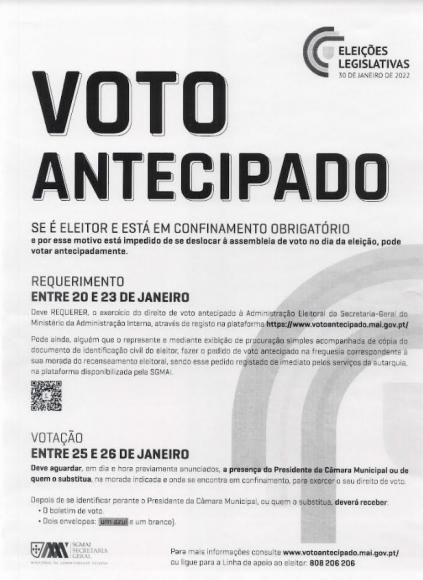 Voto Antecipado - Elei&ccedil;&otilde;es Legislativas 2022